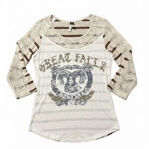 ⚡️ FREE PEOPLE Great Falls Montana Lace + Rebel Stripes Tee Small Petite⚡️⚡️